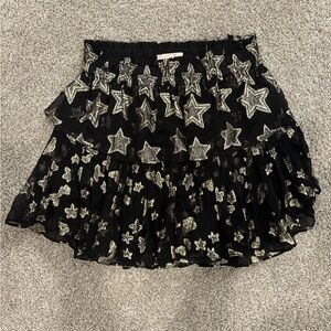 LoveShackFancy Star Chiffon Ruffle Black Mini Skirt- Petite
